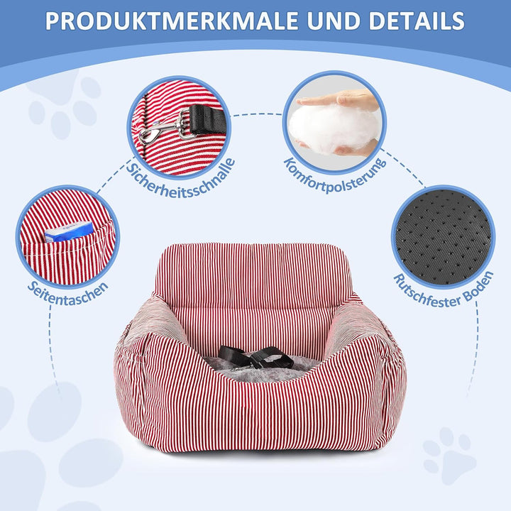 CALIYO Hundeautositz mit Stabiler Basis &amp; Sicherheitsgurt | Hundesitz Auto für Kleine bis 10 kg | Me