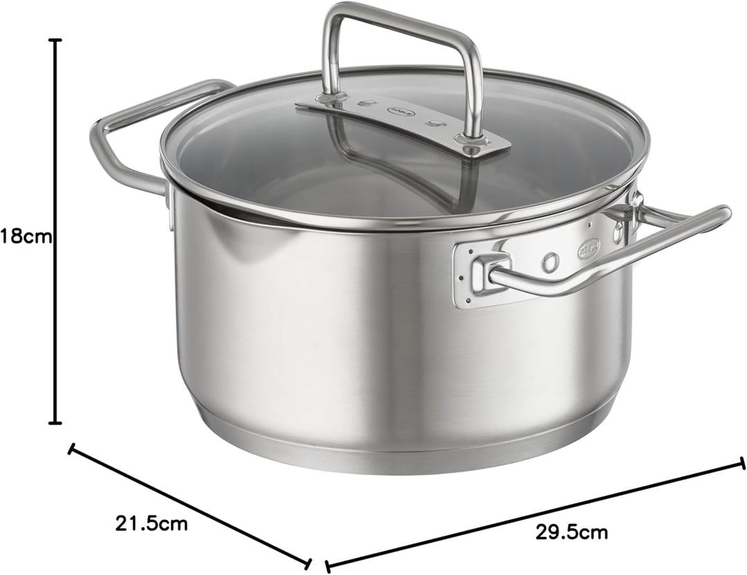 RÖSLE EXPERTISO Schmortopf, Universal-Garbehälter aus Edelstahl 18/10, 20 cm, Glasdeckel, Innenskali