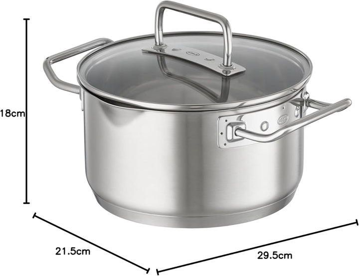 RÖSLE EXPERTISO Schmortopf, Universal-Garbehälter aus Edelstahl 18/10, 20 cm, Glasdeckel, Innenskali