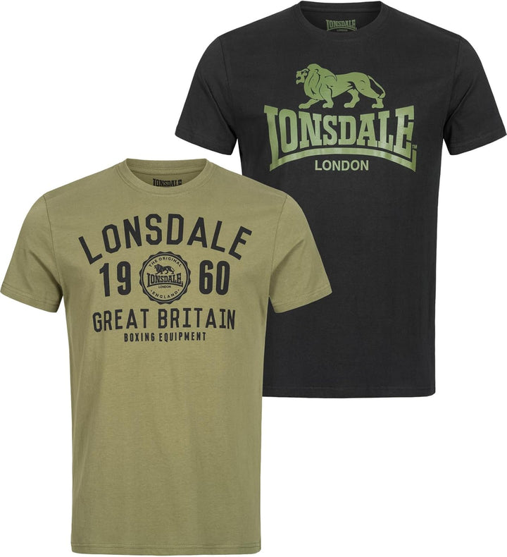 Lonsdale Herren T-Shirt Doppelpack Bangor Doppelpack S Black/Olive, S Black/Olive