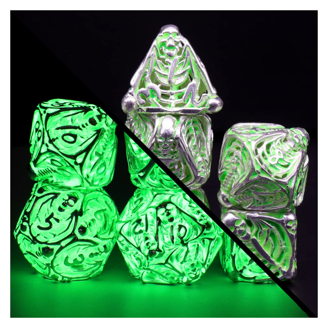 DND Würfel Polyedrische Rollenspiel Würfelset Fluoreszierende Skelette Würfel, Spielwürfel Dungeons