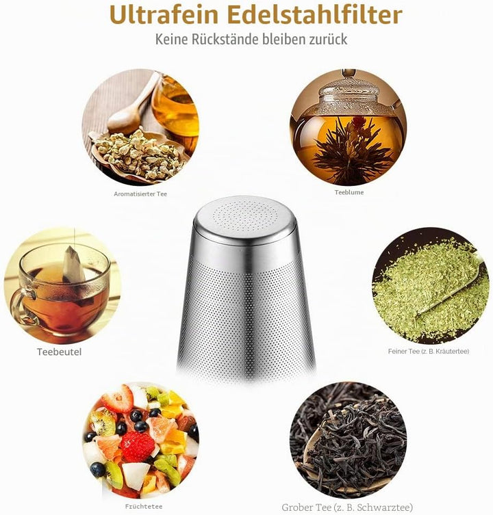 glastal Glas Silberne Teekanne 1500ml mit 18/8 Edelstahl Teesieb Borosilicate Glas Teebereiter Glask