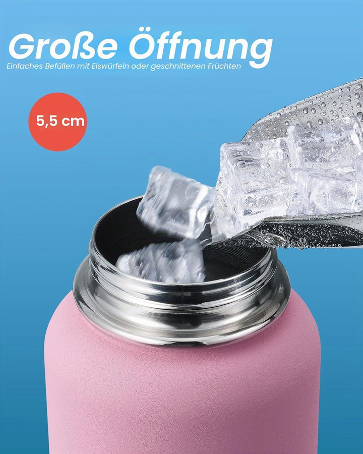 Coolflask Isolierte Wasserflasche 1L, Edelstahl Isolierte Wasserflasche mit Strohhalm & 3 Deckeln, D