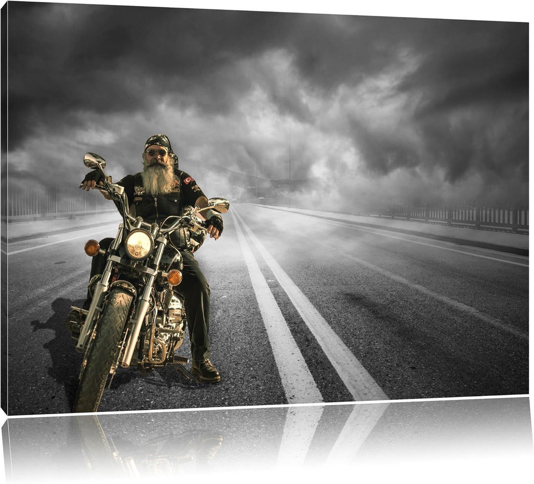 Pixxprint Biker auf Highway 100x70cm Leinwandbild Wandbild Kunstdruck, 100x70