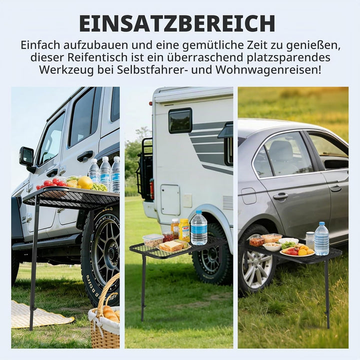 MXBAOHENG Autoreifen-Tisch Camping 68 * 50 cm Tragbares Autoreifen Picknick Höhenverstellbarer 60-90