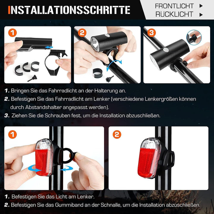 LED Fahrradlicht Set, STVZO Zugelassen Fahrradbeleuchtung Fahrradlampe Wasserdicht und USB-Aufladung