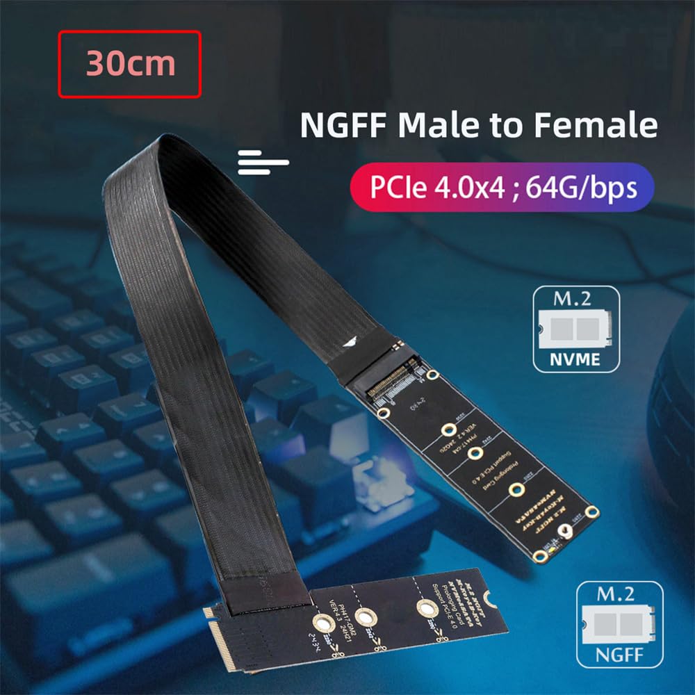 cablecc PCI-E 4.0 NVME NGFF M-Key Stecker auf Buchse, Verlängerung, 30 cm, rechtwinklig, Typ PCI-Exp