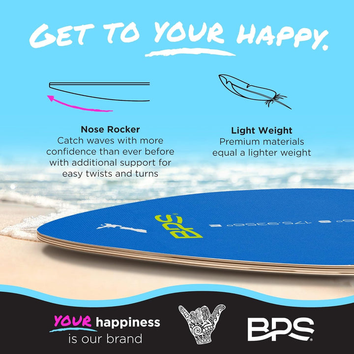 BPS New Zealand 'Shaka' Skimboard mit farbigem Eva-Griffpolster und hochglänzendem Klarlack, Skimboa