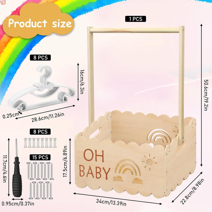 Holz Baby Geschenk Korb, 34x23x51cm Babykorb Geschenk mit Griff, Holzkiste für Babyparty mit Griff u