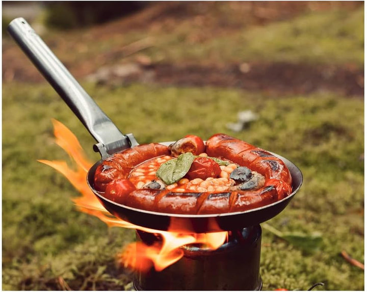 Jägerpfanne mit Metall Klappgriff | zum Outdoor kochen & braten über offenem Feuer oder Grill | Eise