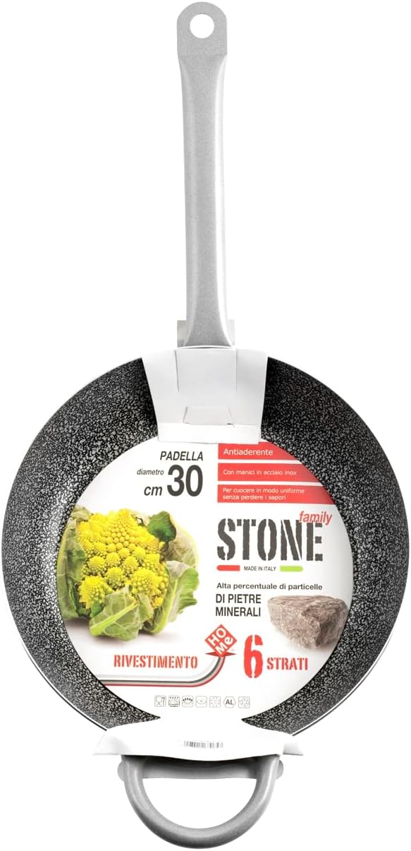 Home Family Stone Bratpfanne Antihaft mit Griff, Stein, Schwarz/Grau, 30 cm