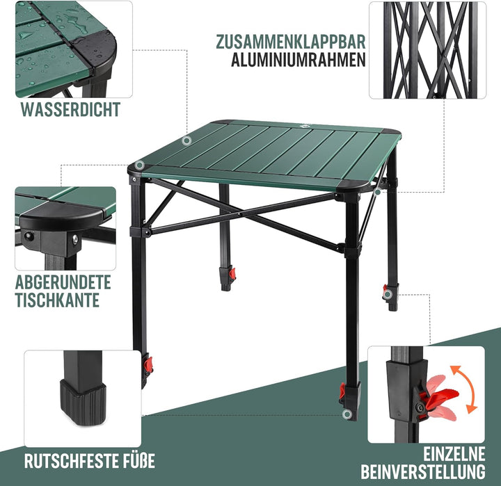 VILLEY Aluminium Klapptisch mit Tragetasche, klappbarer Campingtisch aus Alu, Faltbarer Balkontisch,