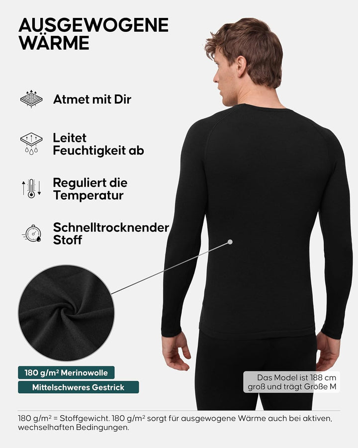 DANISH ENDURANCE Merino Langarm Shirt Herren, Premium Thermounterwäsche, Skiunterwäsche, Temperaturr