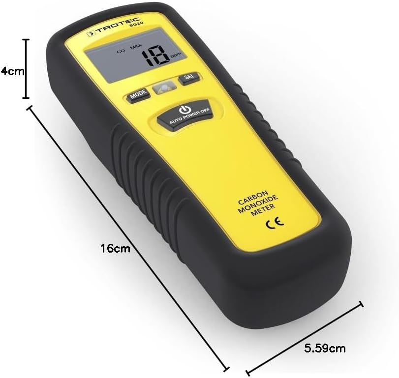 TROTEC BG20 Kohlenmonoxid-Messgerät Melder CO-Konzentrationen messen Messbereich 0 ppm bis 1.000 ppm