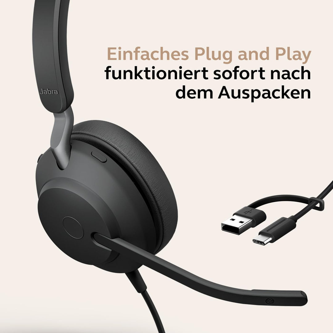 Jabra Evolve2 40 SE - USB-C/A schnurgebundenes Mono Headset | Zertifiziert für UC-Platformen | Mono