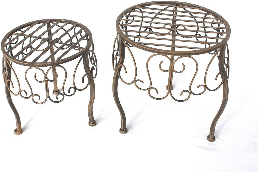 DanDiBo Blumenhocker Metall Braun Rund 2er Set Blumenständer 140129 Beistelltisch Pflanzenständer Kl