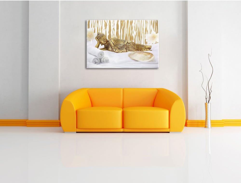 Pixxprint Goldener Buddha auf Handtuch Kunst Buntstift Effekt, Format: 100x70 auf Leinwand