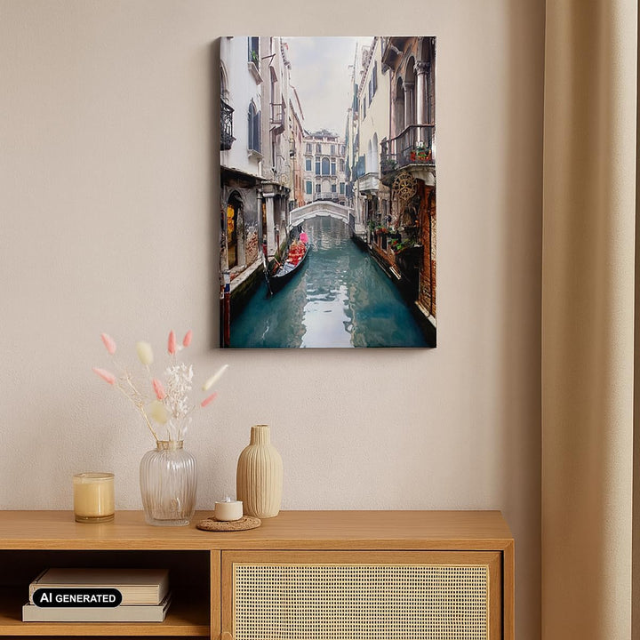Bilder auf Leinwand Boot Brücke Tourismus Venedig Leinwandbild mit Rahmen 45x80cm Wandbilder Dekorat