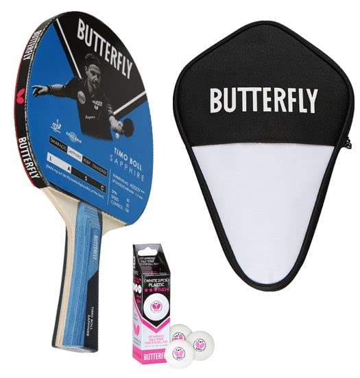 Butterfly Timo Boll Tischtennis Set Sapphire | TT-Schläger + TT-Hülle + Bälle | Tischtennisset | ITT