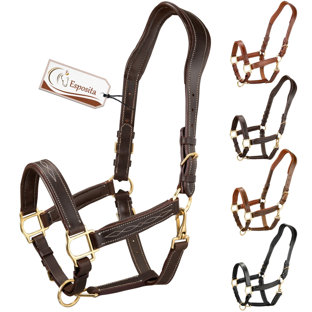 Esposita anatomisches Lederhalfter Deluxe Halfter aus Leder für Pferde Stallhalfter Pferdehalfter -