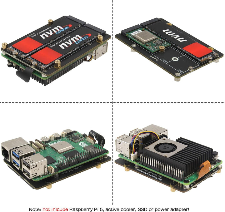 Geekworm X1005 Dual NVMe M.2 SSD Shield Bottom-Mount HAT for Raspberry Pi 5 | Support Hailo-8 AI Acc