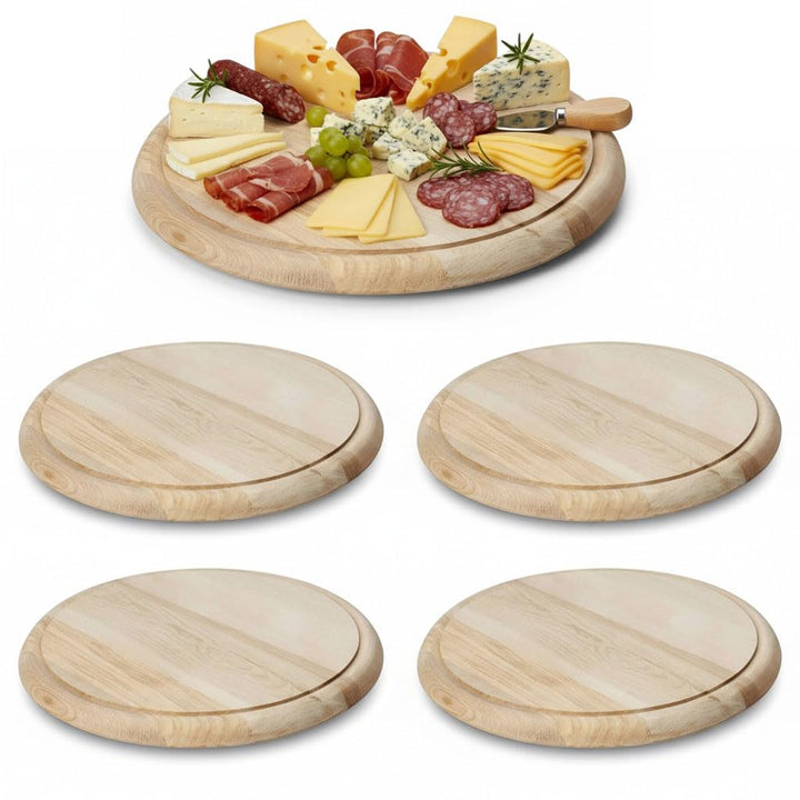 LS-LebenStil Holz Fleischteller 25cm Rund Nachhaltig 4er Set Birke FSC Schneidebrett mit Saftrille B