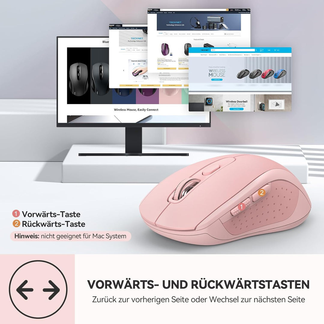 TECKNET Bluetooth Maus, 4000 DPI Maus Kabellos (Tri-Mode: BT 5.0/3.0+2.4GHz) Funkmaus mit USB-Empfän