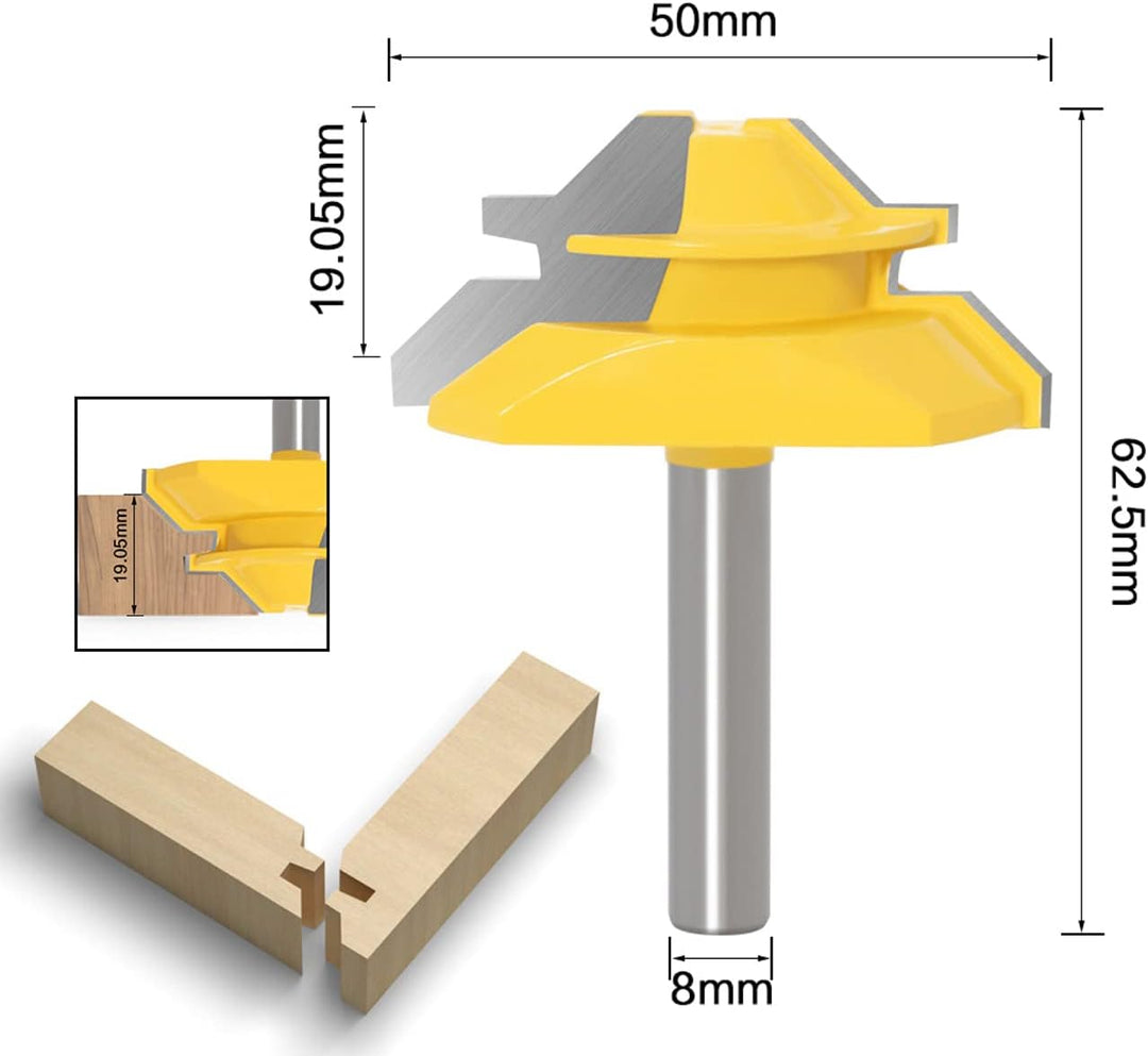 45 Grad Lock Mitre Router Bit, APLUS Holzfräser, Nutfräser + 8 mm Schaft Zungenschaft und Nutfräse S