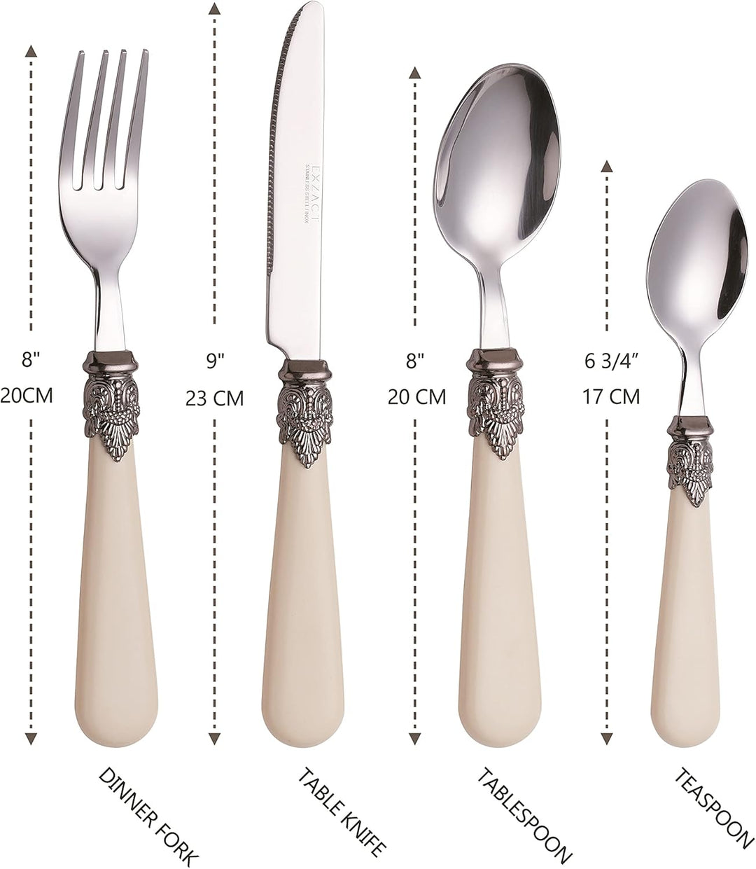EXZACT Elfenbein Creme Besteck Set 24 Stück, Edelstahl mit detaillierten Griff, traditionelle, elega