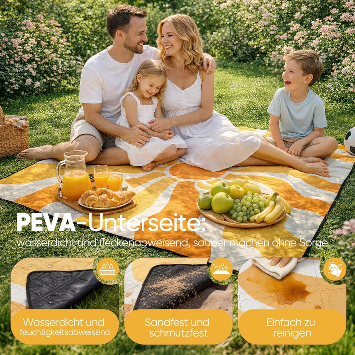 Sekey Picknickdecke Wasserdicht 200x200 cm, Stranddecke Sandfrei | Gepolstert, Dreischichtige Strukt