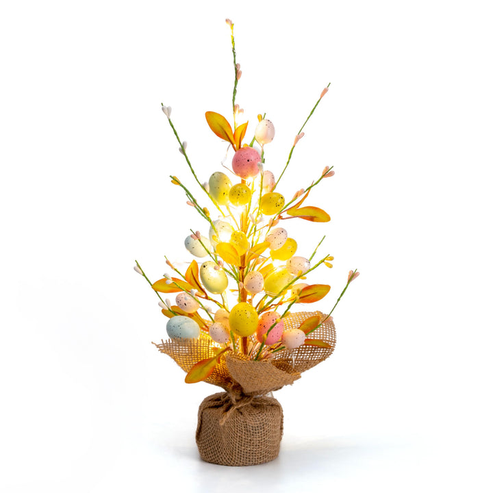 VALERY MADELYN 38cm Ostereierbaum mit Licht, Bunte Eier Zweig Baum Dekorationen mit LED Lichtern und