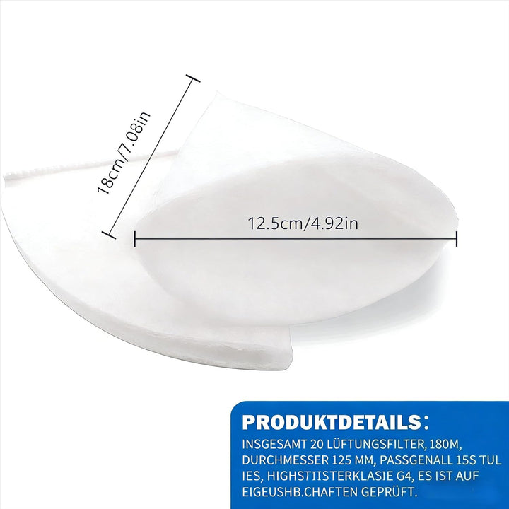 25 Stück Kegelfilter DN125, G4 Filtermatte für Lüftungsanlagen, Ersatzfilter Ø125 mm, Länge 180 mm,
