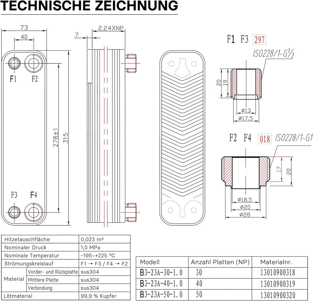 Hrale Edelstahl Wärmetauscher 40 Platten max 165 kW Plattenwärmetauscher Wärmetauscher
