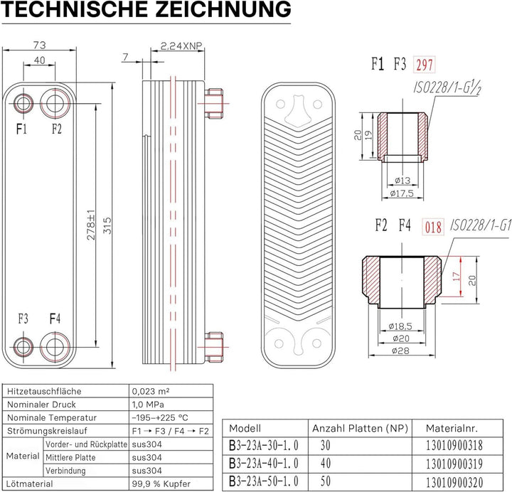 Hrale Edelstahl Wärmetauscher 40 Platten max 165 kW Plattenwärmetauscher Wärmetauscher