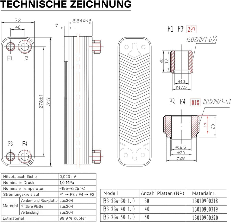 Hrale Edelstahl Wärmetauscher 30 Platten max 125 kW Plattenwärmetauscher Wärmetauscher