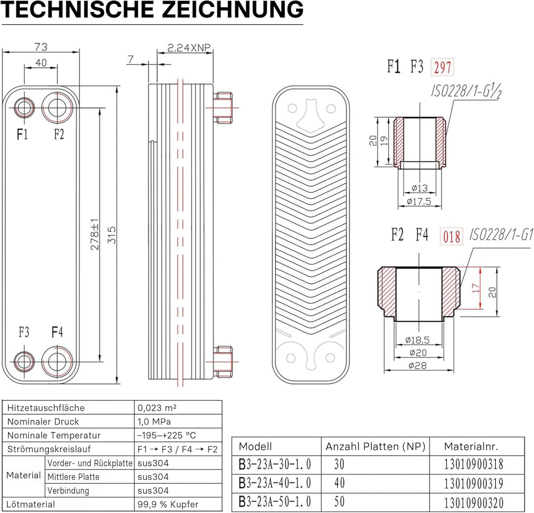 Hrale Edelstahl Wärmetauscher 40 Platten max 165 kW Plattenwärmetauscher Wärmetauscher