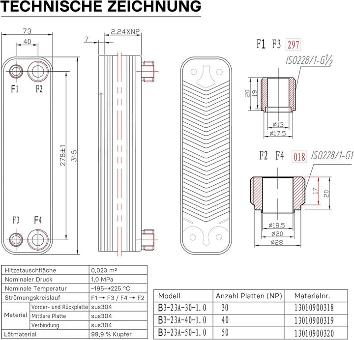 Hrale Edelstahl Wärmetauscher 40 Platten max 165 kW Plattenwärmetauscher Wärmetauscher