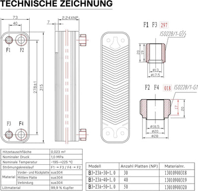 Hrale Edelstahl Wärmetauscher 50 Platten max 210 kW Plattenwärmetauscher Wärmetauscher