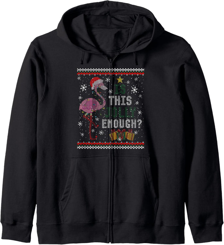 Is This Jolly Enough Flamingo Christmas Ugly Xmas Sweater Kapuzenjacke