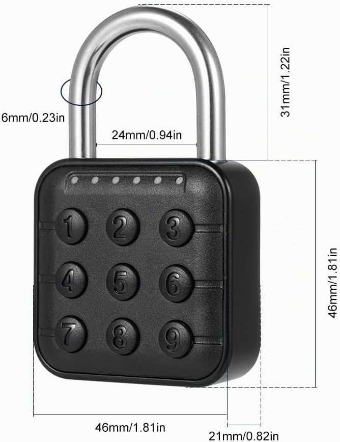 mizikuu Elektronisches Zahlenschloss, 6 Stellig Smart Lock Wetterfestes Schliessfachschloss Vorhänge