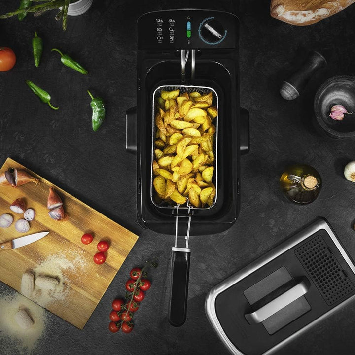 Cecotec Elektrische 3 Litern Fritteuse CleanFry 3000. Edelstahl mit OilClean-Filter, der das Öl saub