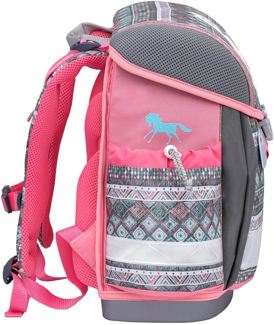 Belmil Classy Schulranzen Set 4 - teilig (403-13/AG/S) 36 x 32 x 19 cm Horse Aruba Blue, 36 x 32 x 1