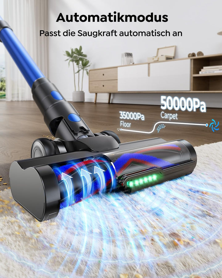 SunSare Akku Staubsauger Kabellos 600W/50000Pa/65Min, Akkustaubsauger mit 1M Schlauch, Aromafunktion