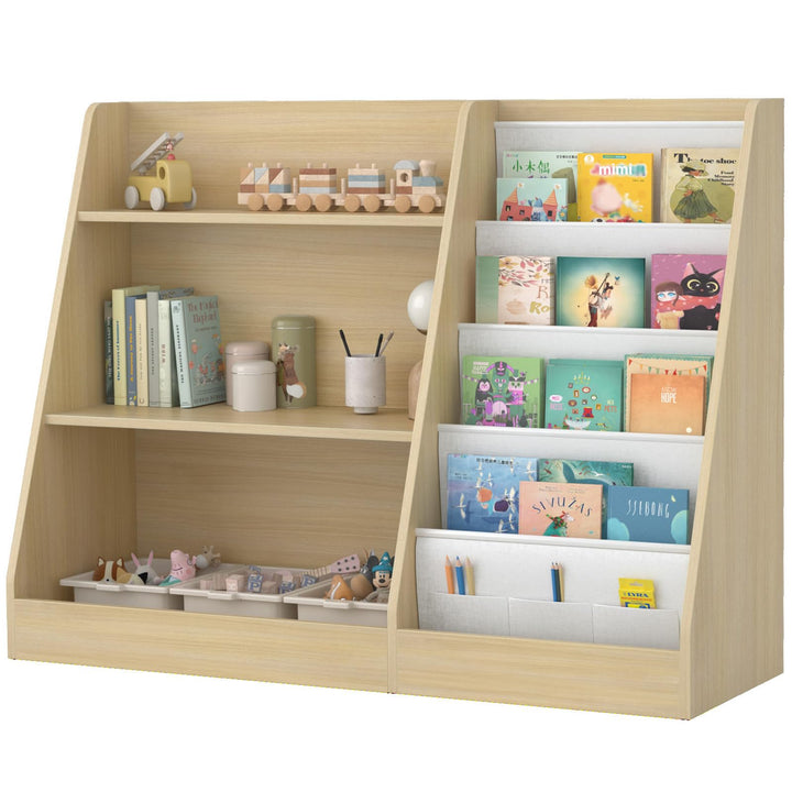 Kinderregal mit 4 Ablage und 3 offenen Fächern, Bücherregal für Kinder, Kinderzimmerregal, Bücherreg