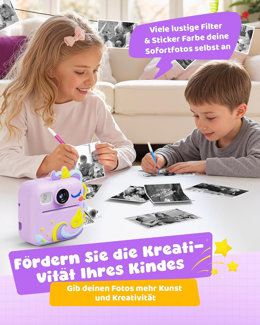 KOKODI Kinderkamera Sofortbildkamera 3-12 Jungen Mädchen | 1080P Videoaufnahme, 8GB Karte, MP3 Unter