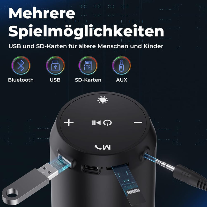 Bluetooth Lautsprecher Tragbarer Musikbox LED Bluetooth Box Kabellos mit Freisprechfunktion für Hand