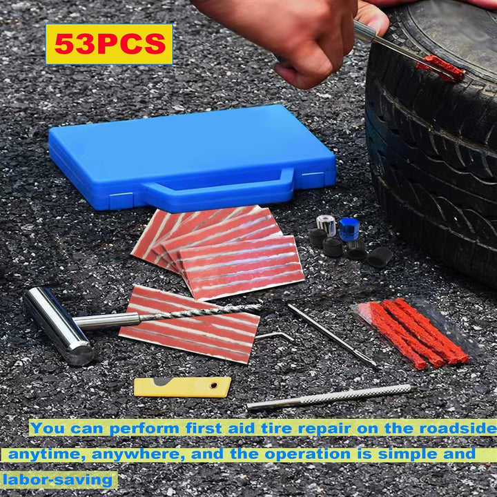 53 PCS Reifenreparaturset, Heavy Duty Reifen Reparaturset, 53-tragbares Reifenreparaturset, tragbare