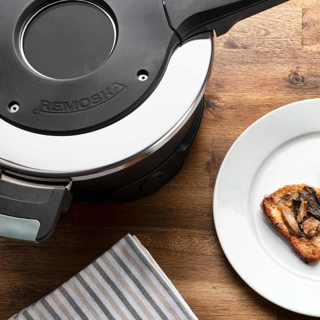 REMOSKA Tria 610 W 3 in 1 Topf mit 3 Tellern Backen Garen Schmoren Dünsten Garen unter mittlerem Dru