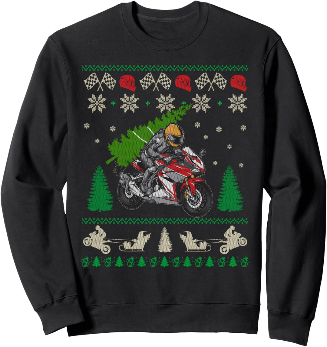 Ugly Christmas Weihnachtsfeier Motorrad Tannenbaum Motiv Sweatshirt