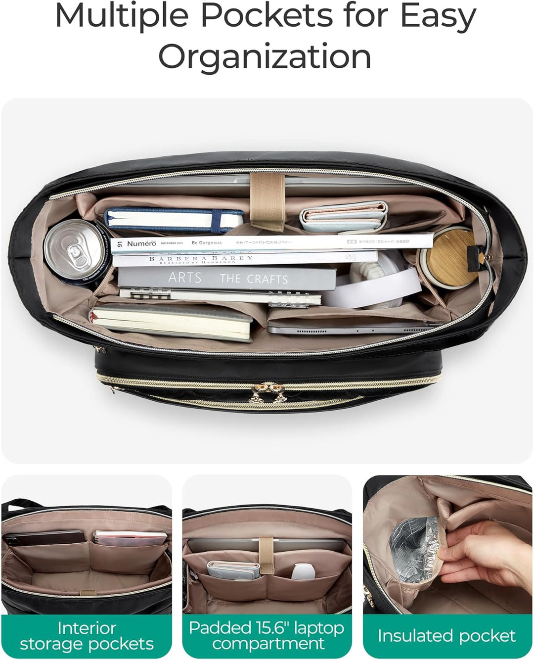 BAGSMART Lehrertasche 15.6 Zoll Laptoptasche Damen Gesteppt Arbeitstasche mit Datei-Organizer Aktent